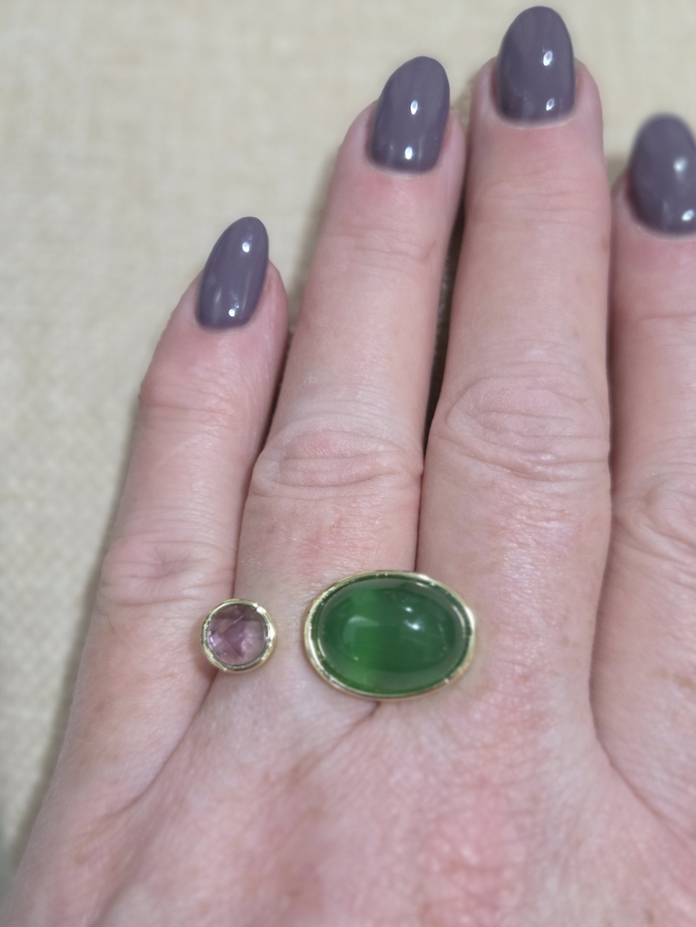 Gold Green Jade. & Purple Amethyst Ring - Picture 4 of 4
